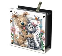 JISHSHAY Diamond Painting Tirelire Chat Diamant Painting Tirelire Chien Broderie Diamant Boite Economie Diamond Art Economie Argent Point de Croix Piggy Bank Money Saving Box 14.9×14.9×5.4cm