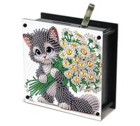 JISHSHAY Diamond Painting Tirelire Chat Diamant Painting Tirelire Fleur Broderie Diamant Boite Economie Diamond Art Economie Argent Point de Croix Piggy Bank Money Saving Box 14.9×14.9×5.4cm