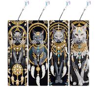 JISHSHAY Lot de 4 Diamond Painting Marque Page Attrape Rêves Diamant Painting Marque Page Chat Broderie Diamant Bookmark Diamond Art Bookmark Bricolage Adulte Signet Puzzle Point de Croix Signet