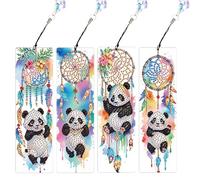 JISHSHAY Lot de 4 Diamond Painting Marque Page Attrape Rêves Diamant Painting Marque Page Panda Broderie Diamant Bookmark Animal Diamond Art Bookmark Bricolage Adulte Signet Point de Croix Signet