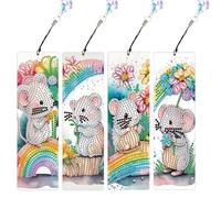 JISHSHAY Lot de 4 Diamond Painting Marque Page Souris Diamant Painting Marque Page Animaux Broderie Diamant Bookmark Diamond Art Signet Bricolage Adulte Puzzle Bookmark Point de Croix Signet