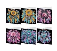 JISHSHAY Lot de 6 Diamond Painting Carte Anniversaire Attrape Rêves Diamant Painting Carte de Voeux Fleur Tableau Diamant Birthday Card Loup Diamond Art Puzzle Adulte Point de Croix Greeting Cards