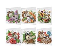 JISHSHAY Lot de 6 Diamond Painting Carte Anniversaire Café Diamant Painting Carte de Voeux Café Tableau Diamant Birthday Card Diamond Art Puzzle Adulte Point de Croix Greeting Cards