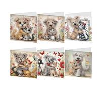 JISHSHAY Lot de 6 Diamond Painting Carte Anniversaire Chat Chien Diamant Painting Carte de Voeux Animaux Broderie Diamant Birthday Card Diamond Art Puzzle Adulte Point de Croix Greeting Cards