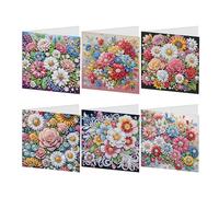 JISHSHAY Lot de 6 Diamond Painting Carte Anniversaire Fleur Diamant Painting Carte de Voeux Fleur Peinture Diamant Birthday Card Diamond Art Puzzle Adulte Point de Croix Greeting Cards