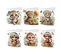 JISHSHAY Lot de 6 Diamond Painting Carte Anniversaire Guépard Diamant Painting Carte de Voeux Animaux Broderie Diamant Birthday Card Singe Diamond Art Puzzle Adulte Point de Croix Greeting Cards