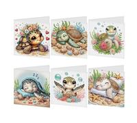 JISHSHAY Lot de 6 Diamond Painting Carte Anniversaire Tortue de Mer Diamant Painting Carte de Voeux Animaux Broderie Diamant Birthday Card Diamond Art Puzzle Adulte Point de Croix Greeting Cards