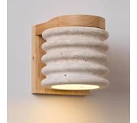 JISHUBO Applique murale style Wabi Sabi, base en pierre naturelle et bois, ampoule G9, luminaire mural en travertin jaune, luminaire décoratif pour salon, restaurant ou chambre