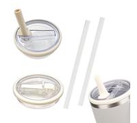 Jisrcha 2 Pièces Couvercles de Remplacement pour Gobelets 40oz pour Accessoires Stanley Cup, Couvercle de Protection Réutilisable Amovible avec 2 Pailles, Blanc