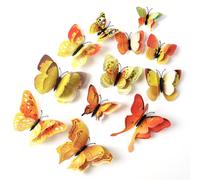 Jisrcha 60 Pièces de Décorations de Papillons 3D, Autocollants de Décoration Murale pour Les Chambres D'enfants, Les Tables À Manger, Les Fêtes et Noël (Jaune)