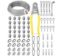3mm 35m Corde en Acie Kit, Inoxydable 304 Câble en Acier, Suspendre fil à linge avec Tendeur Crochet, Cable Acier PVC Enrobage pour Plante Grimpante, Corde a Linge, Suspension Lumineuse