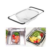 Jissta Passoire inox,laver et égoutter au-dessus de l'évier,passoire de 6 litres avec panier à tamis fin et entonnoir extensible,passoire pliable pour filtrer,égoutter et laver les fruits et légumes