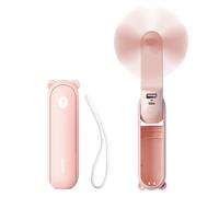 JISULIFE Mini portatif ventilateur à main 3 en 1, rechargeable, ventilateur à piles [14-21 heures de travail] avec batterie externe, fonction lampe de poche-rose