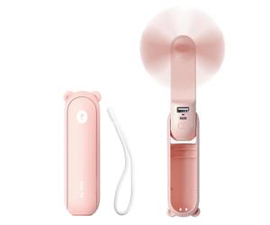 JISULIFE Mini portatif ventilateur à main 3 en 1, rechargeable, ventilateur à piles [14-21 heures de travail] avec batterie externe, fonction lampe de poche-rose