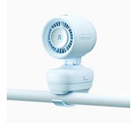 JISULIFE Mini ventilateur à clip pour poussette, portable à piles, avec veilleuse, 5 vitesses, affichage LED, support flexible détachable, sûr pour berceau, tapis roulant, voyage - bleu