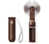 JISULIFE Mini ventilateur à main, 3-en-1 (ventilateur personnel / batterie externe rechargeable 2000 mAh / lampe de poche) design de poche pour l'extérieur, marron