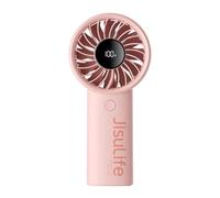 JISULIFE Mini ventilateur portable 3600 mAh avec vent puissant, mini ventilateur rechargeable par USB avec affichage numérique, 5 vitesses de vent, idéal pour les voyages, l'école, les cils - Rose