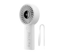JISULIFE Mini ventilateur portable 5000 mAh avec vent puissant, mini ventilateur rechargeable par USB avec affichage numérique, 5 vitesses de vent, idéal pour les voyages, l'école, les cils - Gris