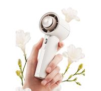 JISULIFE Mini ventilateur turbo portable avec cuir synthétique de qualité supérieure - Jusqu'à 30 heures de temps de refroidissement - Vitesse de 1 à 100 - Ventilateur USB pour voyage - Blanc