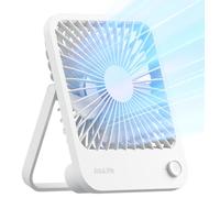JISULIFE Petit ventilateur de bureau alimenté par batterie rechargeable, pliable à 180°, ventilateur USB portable, 4 vitesses réglables, silencieux et puissant pour la maison, le bureau, les voyages