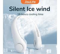 JISULIFE Ventilateur de cou portable, batterie rechargeable de 4000 mAh, 5 vitesses réglables, tour de cou mains libres et sans lame pour le sport Ventilateur de cou gris