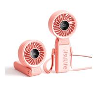 JISULIFE Ventilateur portable Life7, ventilateur portable avec écran LED [refroidissement maximum 13 heures] 3600 mAh, plié à 150 °, 5 vitesses, lanière ; Éventail 3-EN-1 Main/Bureau/Cou - Rose