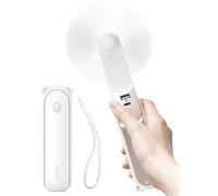 JISULIFE Ventilateur portatif avec batterie de secours 4500 mAh, autonomie maximale de 46 heures, ventilateur de poche portable à piles ou ventilateur personnel pliable alimenté par USB-Blanc
