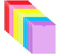 JISUSU Lot de 18 chemises en plastique robuste avec poche avant transparente et 3 griffes, couleurs assorties, 3 broches avec poches et fente pour cartes pour papier format lettre