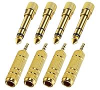 Jisvlyx 8 Pièces Adaptateur Jack, 4 6.35 Mm Mâle vers 3.5 Mm Femelle + 4 3.5 Mm Mâle vers 6.35 Mm Femelle Headphone Jack Adapter, Adaptateur Jack Audio Plaqué Or, pour Piano, Guitare, Ampli, Clavier