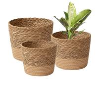 JITASHWA Lot de 3 pots de fleurs tissés avec doublure, panier de fleurs en jonc de mer, cache-pots de fleurs décoratifs, pots de fleurs d'intérieur, décoration d'intérieur, petite taille