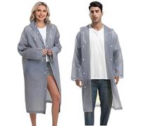 JITIFAZH Lot de 2 ponchos de pluie réutilisables avec capuche et manches, veste de pluie pour homme et femme, imperméable pour urgence, randonnée, camping, Disney, festival de famille, extérieur, gris