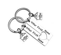 JITNGA 2 Pièces Gravées Notre Premier Porte-Clés À La Maison, Porte-Clés Amoureux En Acier Inoxydable, Pour Cadeau De Pendaison De Crémaillère Entre Amis