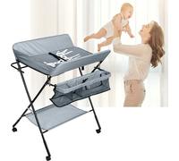 Jiubiaz Baby Table à langer pliable Commode à langer Étagère à langer Combinaison à langer Réglable en hauteur avec panier de rangement Gris foncé