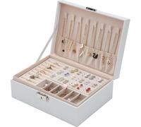 Jiubiaz Boîte à bijoux, coffret à bijoux, verrouillable, 2 niveaux , avec miroir, pour bagues, boucles d'oreilles, colliers et bracelets，Blanc