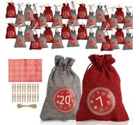 Jiubiaz Calendrier de l'Avent à remplir Sacs de Noël Décor 24 sacs en tissu(2 couleurs)