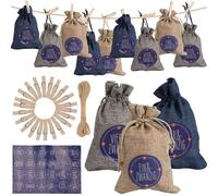 Jiubiaz Calendrier de l'Avent à remplir Sacs de Noël Décor 24 sacs en tissu bleu / blanc / gris