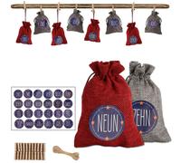Jiubiaz Calendrier de l'Avent à remplir Sacs de Noël Décor 24 sacs en tissu rouge/gris