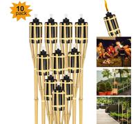 Jiubiaz Flambeaux de jardin Set 50x lampes flambeau mèche 90cm bambou torches à huile pour l'extérieur huile de lampe pour flamber flammes feu fête décoration