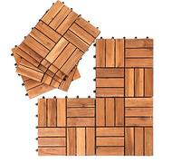 Jiubiaz Lot de 99 dalles en bois d'acacia - 30 x 30 cm - 9 m² - Résistant aux intempéries - Facile à poser - Sol de terrasse extérieur (12 lattes)