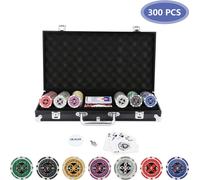 Jiubiaz Mallette de poker Kit de jetons de poker 300 jetons Tapis de jeu professionnel Alu Button Cash-Game Noir