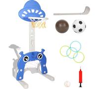 Jiubiaz Panier de basket-ball 4 en 1 Poteau de basket-ball pour enfants Réglable en hauteur Installation de basket-ball Aire de jeu But de football Anneau de lancer de golf