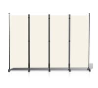 Jiubiaz Paravent séparateur de pièce pliable autonome sur roulettes, 4 pièces, 228 x 181 cm, paravent pour bureaux, balcons (beige)