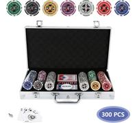 Jiubiaz Pokerchips Jeux de cartes Laser 300 Chips Pokerset Jeu de cartes Marque Mallette Poker Alu Professionnel