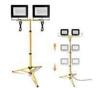 Jiubiaz Projecteur de Chantier LED Télescopique, 2x100W 8500LM Blanc Chaud avec Trépied Télescopique Réglable, Étanche IP66 pour l'intérieur et l'extérieur Chantier (Câble 1M, Sans prise)