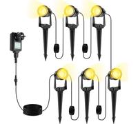 Jiubiaz Projecteur de jardin à LED avec piquet de terre, set de 6, éclairage de jardin avec prise étanche IP65 blanc chaud