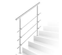 Jiubiaz Rampe d'escalier universelle en acier inoxydable de 160 cm avec 4 traverses pour balcon, balustrade, escaliers