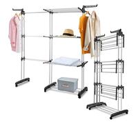 Jiubiaz Séchoir à linge tour extensible longueur 75-150 cm, étendoir à linge peu encombrant, 4 étages avec 2 ailes pliantes, 30 kg capacité de charge, pour intérieur et extérieur