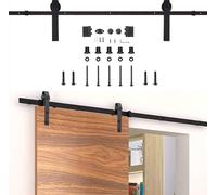 Jiubiaz Système de porte coulissante Ferrure de porte coulissante Kit 150kg Galet de guidage au sol Guidage de porte Kit de montage Rail de roulement Porte en verre/en bois Porte coulissante 152cm