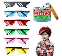 JIUCHAOTONG Thug Life Lot de 6 paires de lunettes de soleil pixelisées multicolores Mosaïque Thug Life avec 6 bracelets en silicone pour hommes, femmes, enfants, accessoires photo, décoration de fête