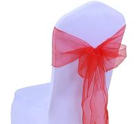 JIUERYY 100pcs Rubans en Organza Housse de Chaise nœuds de Mariage décoration de Ceremonie Fête événement Anniversaire 17 x 275cm-Rouge